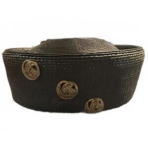 Vintage 90s Woven Pillbox Hat - Gold Detail - NYFW Style